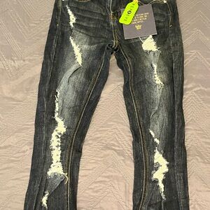 Indigo Rein Distressed Dark Blue Jeans with rips sz 1 Juniors Girls